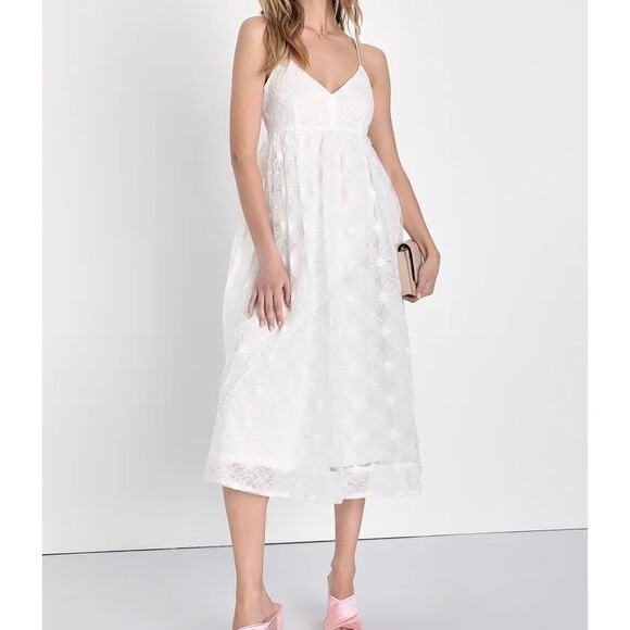 Lulu's Dresses & Skirts - LULUS Radiate Elegance Floral Tulle Midi Dress Ivory White Large L